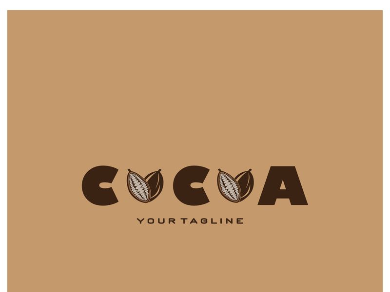 cocoa logo,cocoa bean,cocoa tree,cocoa branches and leaves,chocolate mix on white background,vintage,modern,simple,minimalist icon illustration template design vector