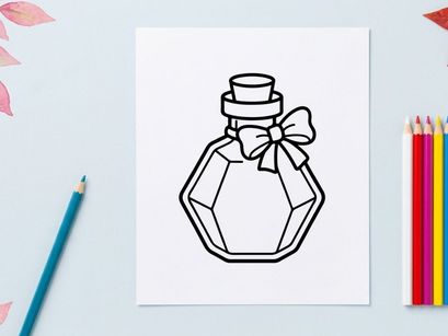 Elegant perfume bottle with decorative bow. Minimalist hexagonal fragrance container for luxury branding and beauty packaging design.