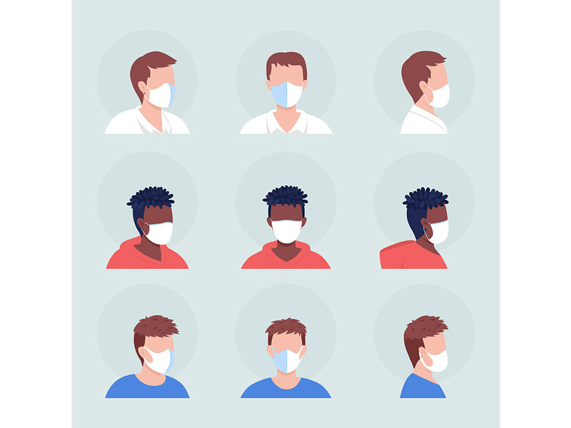 No-pleat white mask color vector character avatar set