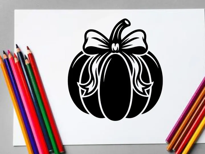 Stylized Halloween Pumpkin with Bow for Autumn Decor