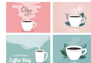 24 Set Coffee Cup Background Vector