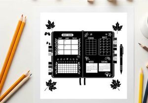 Silhouette of a planner with calendar and notes pages