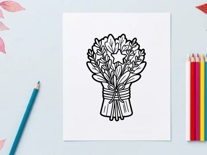 Ramo de caléndulas blancas dibujadas a mano atadas con cinta. Arreglo floral espeluznante para el Día de Todos los Santos o celebraciones góticas.