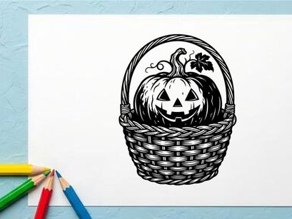 Halloween Pumpkin Basket with Jack-o'-Lantern Face for Fall Decor