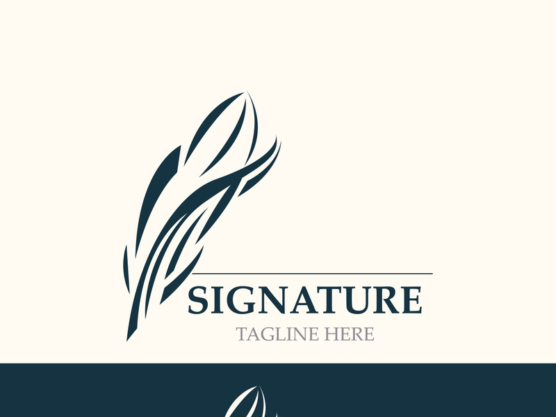 Feather and signature logo design minimalist business symbol sign template illustration