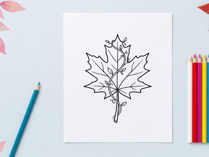 Stylized maple leaf illustration for autumn designs. Artistic leaf drawing for seasonal projects.