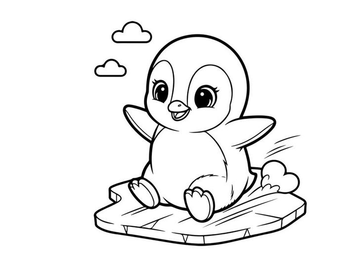 Cute baby penguin waving on ice vector illustration