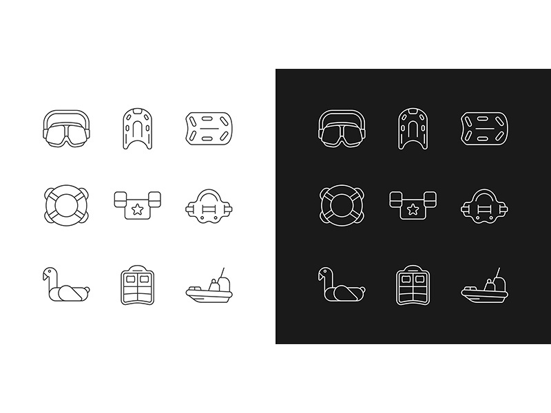 Swimming lessons linear icons set for dark and light mode
