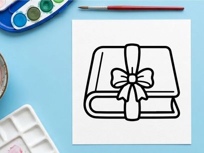 Open book with decorative bow placeholder. Elegant gift wrap or wedding invitation mockup on blank page.
