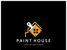 logo icon illustration house paint with a blend of brushes and rollers for house wall paint design, minimalist house, painting, interior, building, property business, wallpaper, vector concept