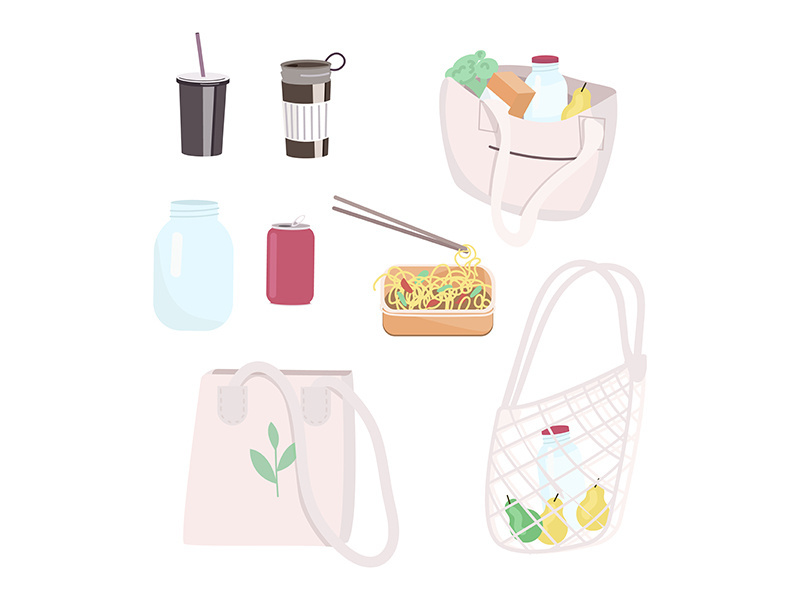 Zero waste flat color vector objects set