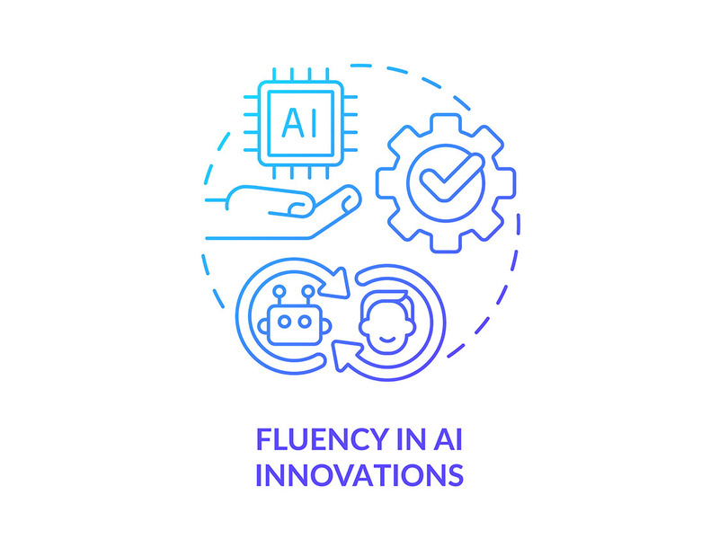 Fluency in AI innovations blue gradient concept icon
