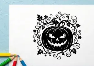 Abóbora de Halloween com Rosto Esculpido e Expressão Assustadora