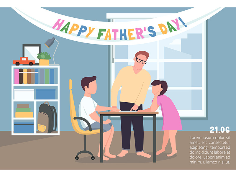 Happy father's day poster flat vector template