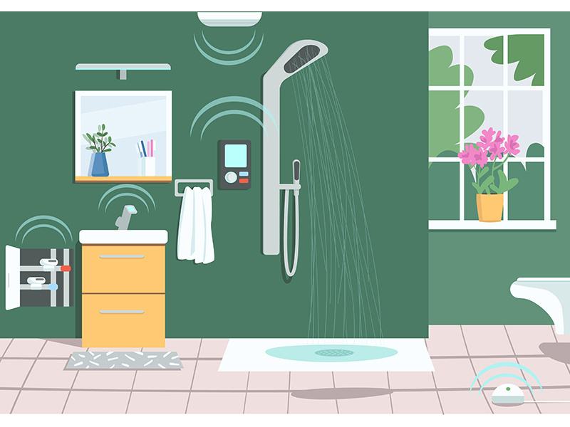 Smart shower flat color vector illustration