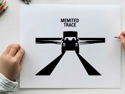 Silhouette of a speeding truck with motion blur and text 'memited trace'