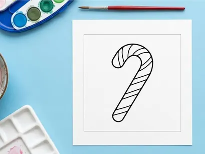 Simple black and white candy cane line art illustration for Christmas holiday design