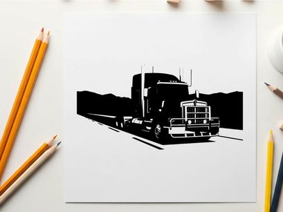 Silhouette of a semi truck on the highway at night