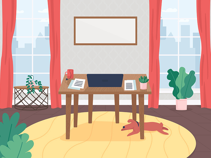Freelancer workplace flat color vector illustration