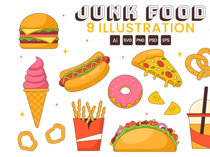 9 Delicious Junk Food Illustration