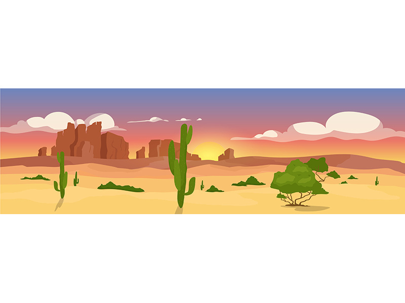 Western dry desert flat color vector illustration