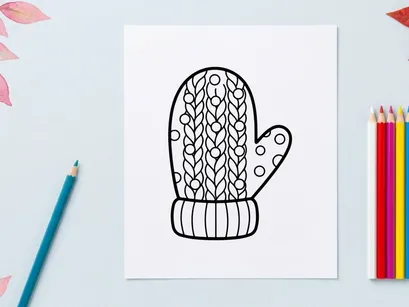 Hand-drawn Halloween mitten with spooky corn pattern. Cozy autumn-themed winter accessory illustration for festive designs.