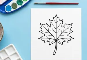 Simple black and white maple leaf illustration. Elegant botanical design for nature-themed projects.