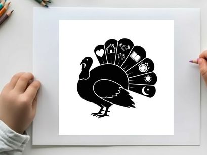 Decorative silhouette of a peacock with intricate tail feathers design