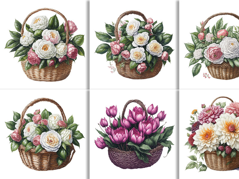 Watercolor Floral Flower Basket Design