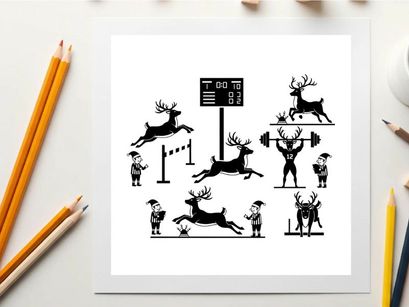 Reindeer silhouette illustrations in various sports and activities