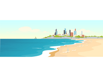 Sandy urban beach flat color vector illustration preview picture