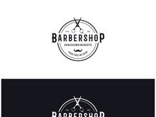 Barbershop logo vintage, retro, haircut, shaving, with scissors, shaving pole, comb, razor. for business, emblems, labels, barber shops, badges.