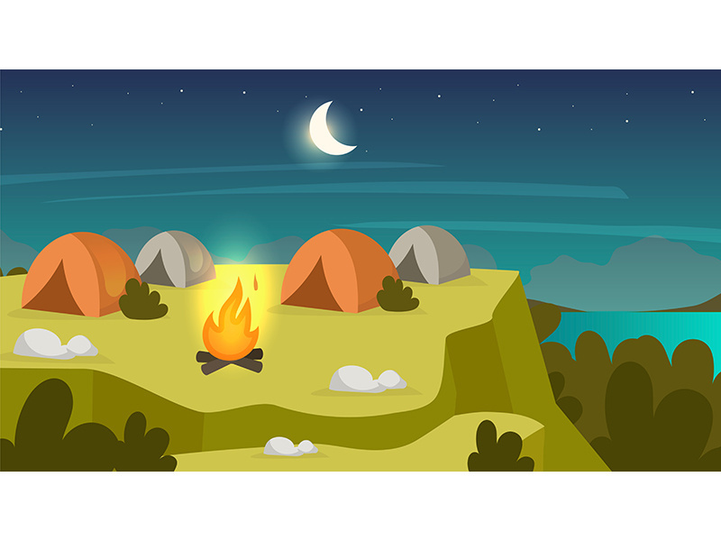 Camping sit flat vector illustration
