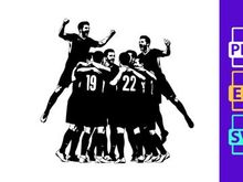 A group of soccer players celebrating together in a huddle