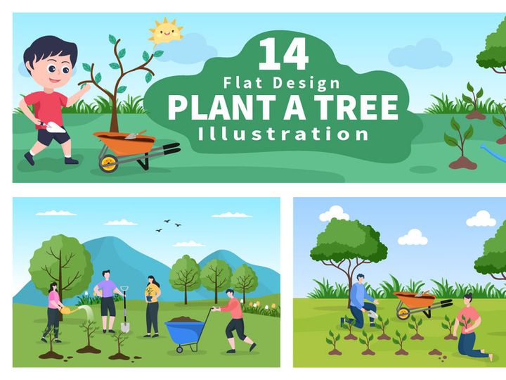 14 Planting Trees Gardening, Farming and Agriculture Illustration