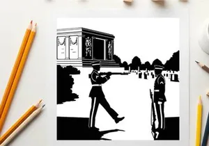 Soldiers standing guard at a memorial or cemetery silhouette