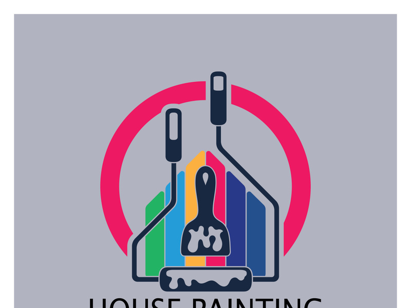 logo icon illustration house paint with a blend of brushes and rollers for house wall paint design, minimalist house, painting, interior, building, property business, wallpaper, vector concept