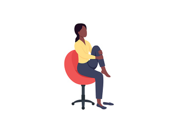 Woman in chair stretching leg flat color vector faceless character preview picture