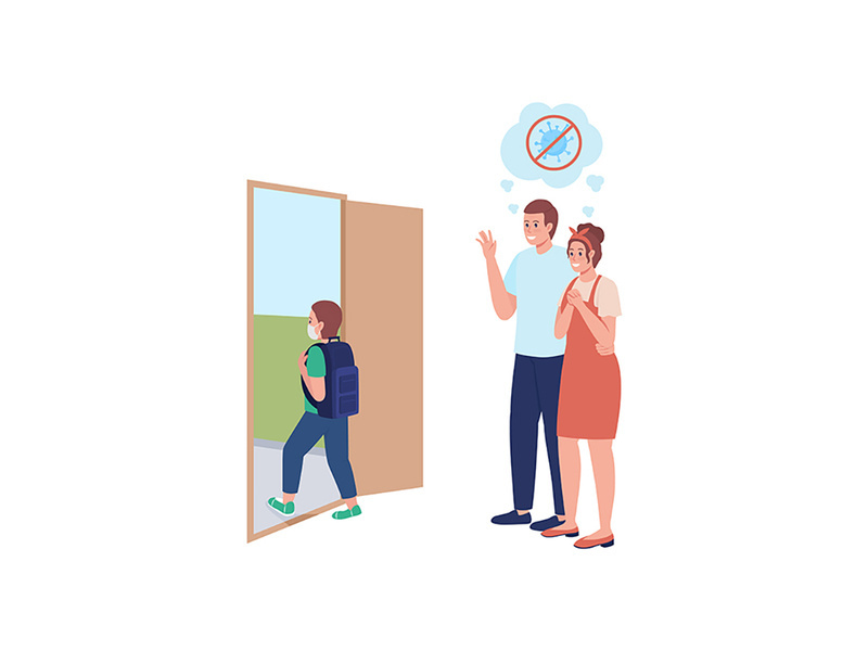 Mom and dad see son off to lesson color vector character