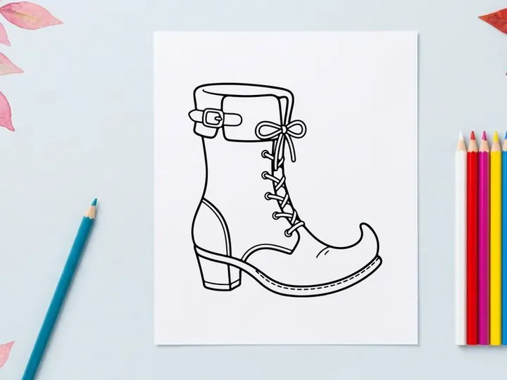 Hand-drawn elf shoe illustration with curly toe design. Whimsical fantasy footwear sketch for holiday and fairy tale projects.