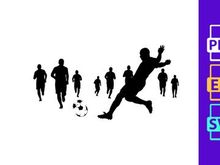 Silhouette of soccer players in action kicking ball on white background