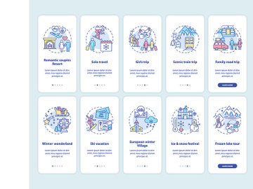 Winter vacation ideas and places onboarding mobile app page screen with concepts set preview picture