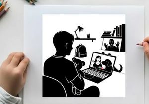 Silhouette of a man video chatting with a woman and her dog