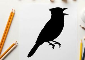 Silhouette of a singing bird in profile view