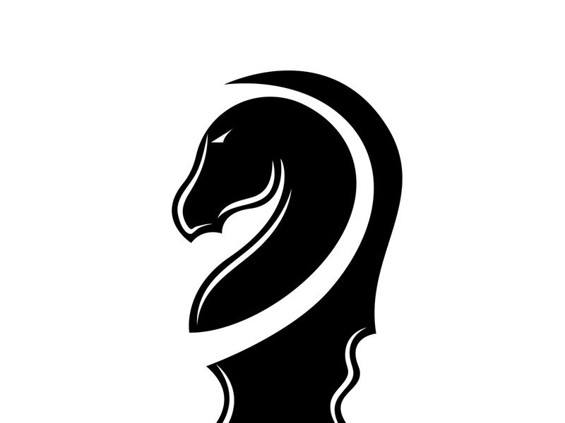 Black Chess Knight Horse Stallion Statue Sculpture silhouette logo design