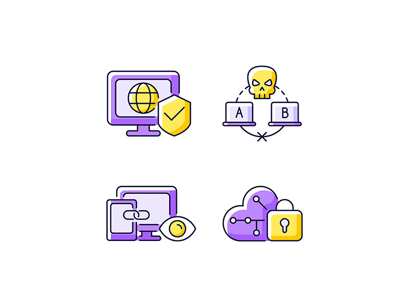 Internet privacy purple RGB color icons set