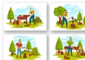 16 Chopping Timber and Cutting Tree Illustration
