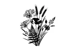 Silhouette of various plants and flowers in black