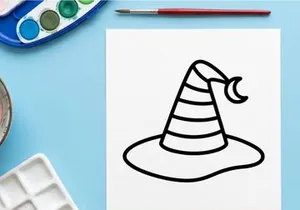 Halloween party hat with curled top design. Classic festive cone-shaped witch hat for costumes and celebrations.