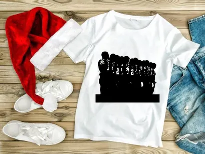 American football team huddle silhouette against white background